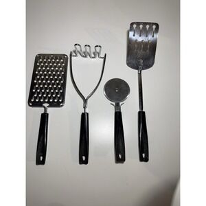 Vintage Ekco Stainless Kitchen Tool Lot 4 Grater Masher Pizza Slotted Turner USA